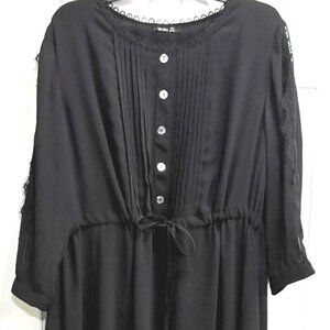 Black Lace-Trimmed Dress, 3/4 Sleeves, XL-2XL